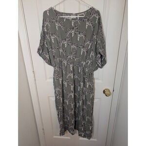 World Market Women's Zebra Print Green Viscose Midi Dress Size L/XL